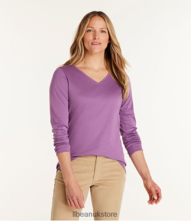 Clothing L.L.Bean Pima Cotton Shaped V-Neck Azalea Women 0VRR666443