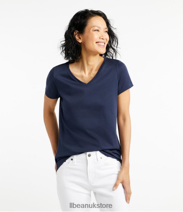 Clothing L.L.Bean Pima Cotton Shaped V-Neck Capri Blue Women 0VRR664570