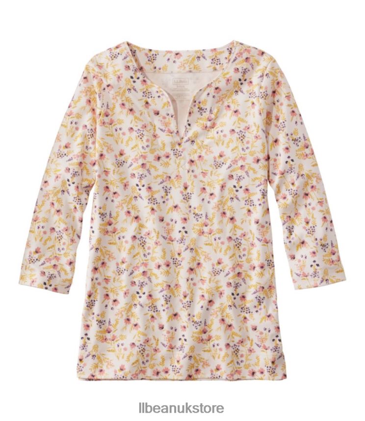 Clothing L.L.Bean Pima Cotton Tunic Cream Floral Bunch Women 0VRR6664