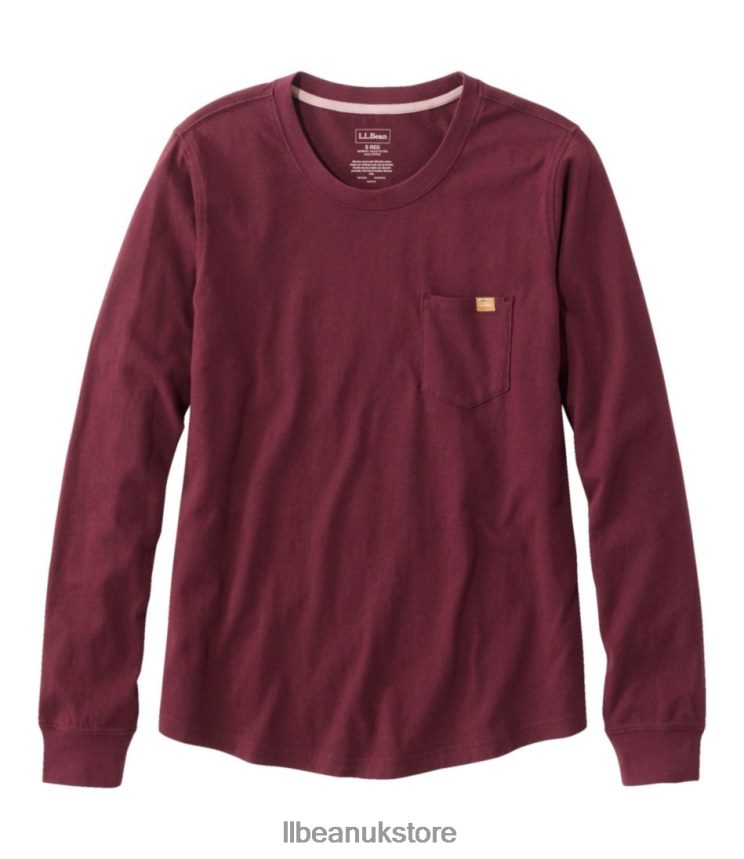 Clothing L.L.Bean Washed Cotton Pocket Tee Deep Wine Adventure Women 0VRR666599