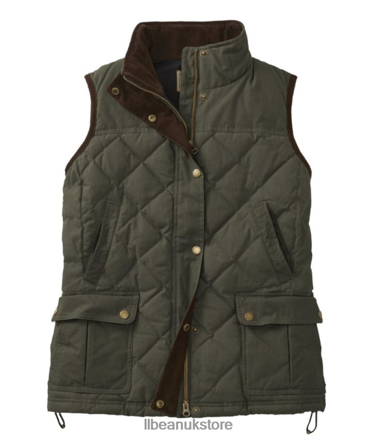 Outdoor Equipment L.L.Bean Upcountry Waxed Cotton Down Vest Loden Women 0VRR66914