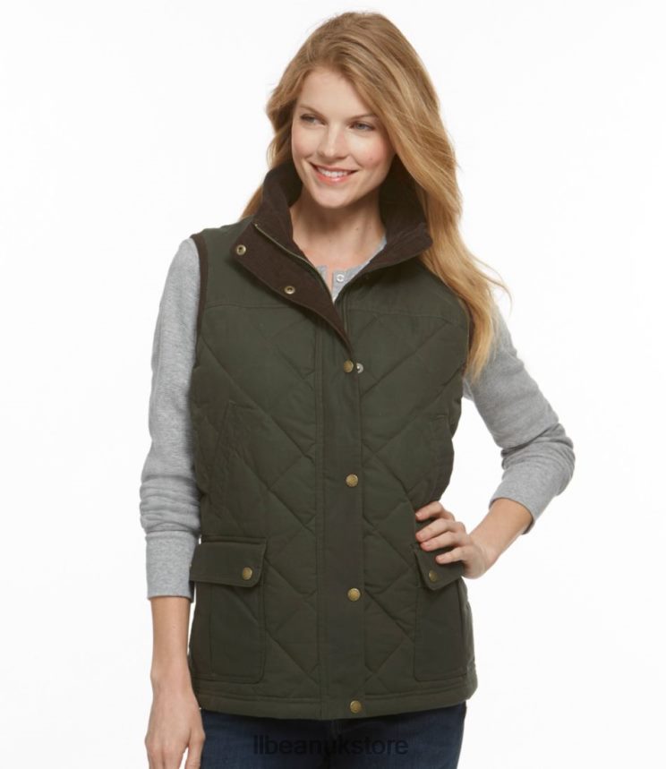 Outdoor Equipment L.L.Bean Upcountry Waxed Cotton Down Vest Loden Women 0VRR66914