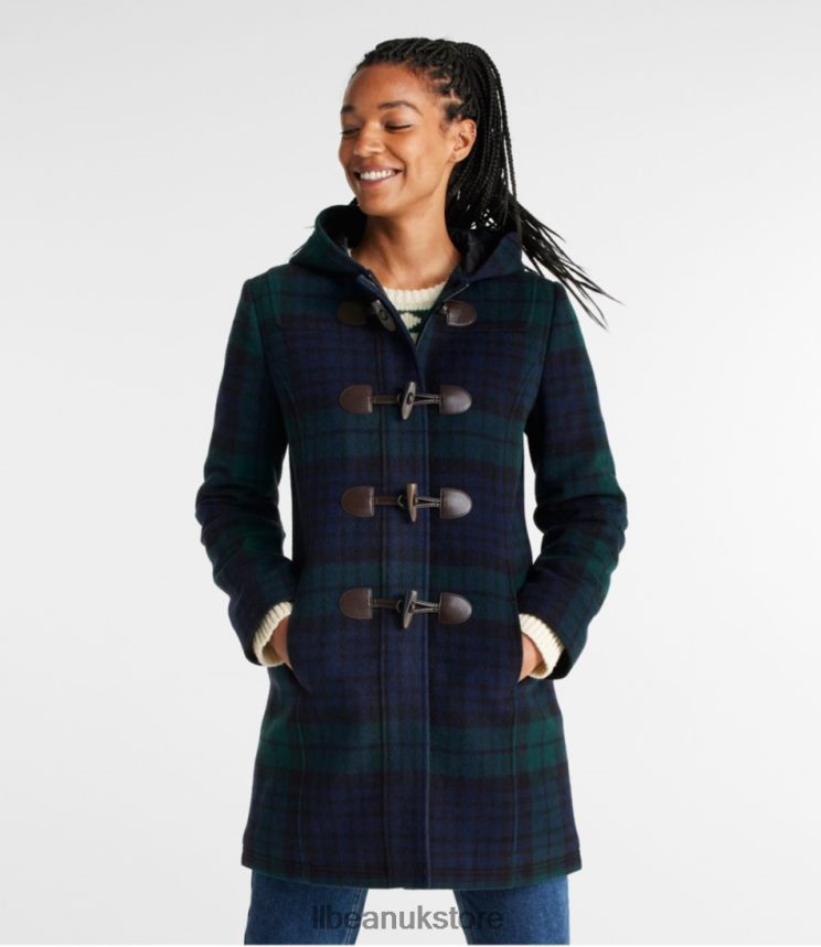Outerwear L.L.Bean Classic Lambswool Duffel Coat Black Watch Tartan Women 0VRR66928