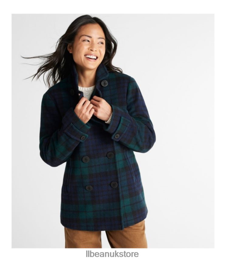Outerwear L.L.Bean Classic Lambswool Peacoat Black Watch Tartan Women 0VRR66939