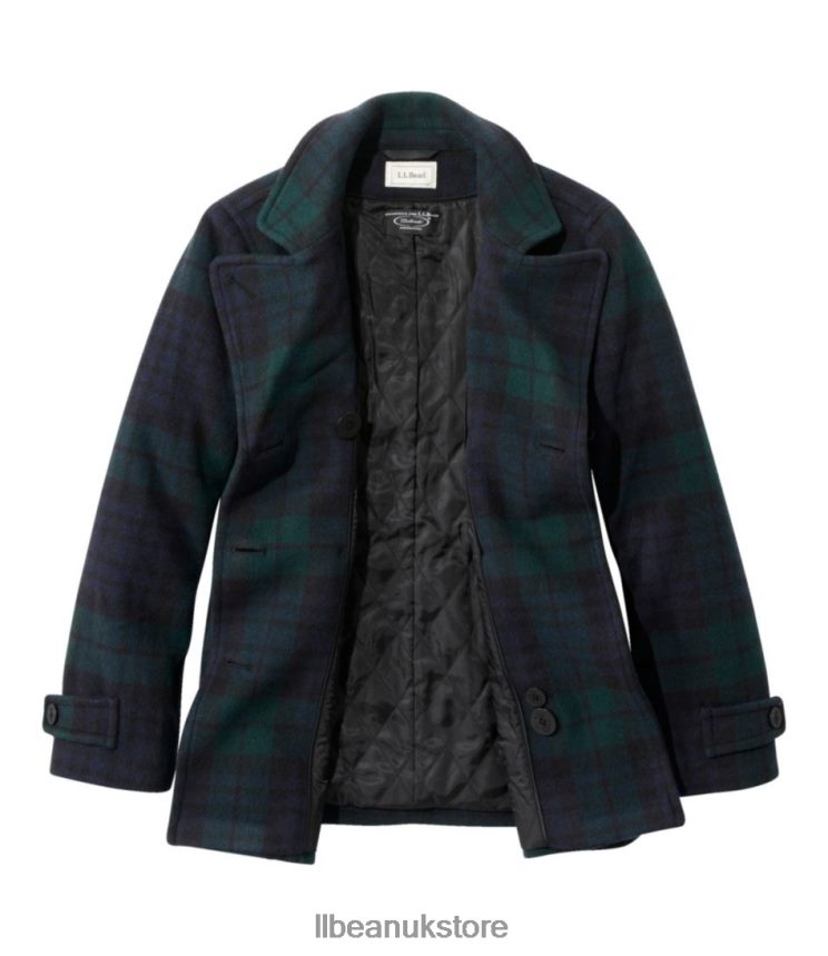 Outerwear L.L.Bean Classic Lambswool Peacoat Black Watch Tartan Women 0VRR66939