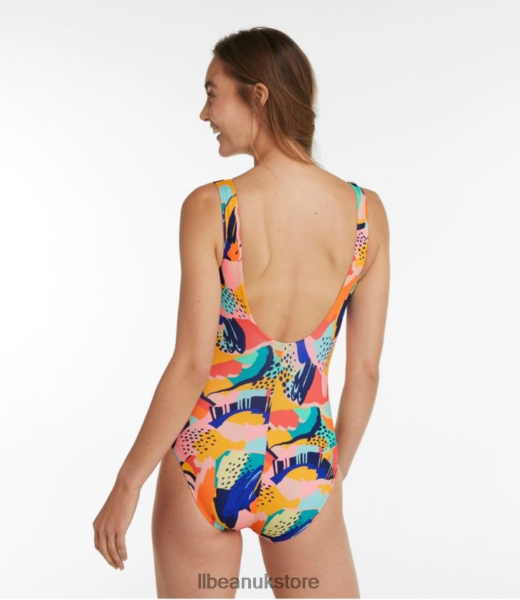 Clothing L.L.Bean BeanSport Swimwear Classic Teal Blue Palm Women 0VRR665758